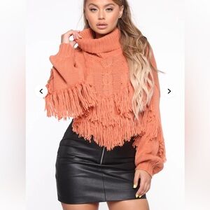 Fashion Nova Missing You Sometimes Crop Fringe Sweater Rust Women’s size XL
